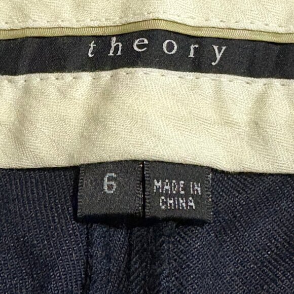 THEORY Emery Linen Pants Size 6 Navy Blue - Picture 6 of 13